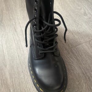 Dr. Martens Women's Black Lace-Up Combat Boots with Yellow Stitching